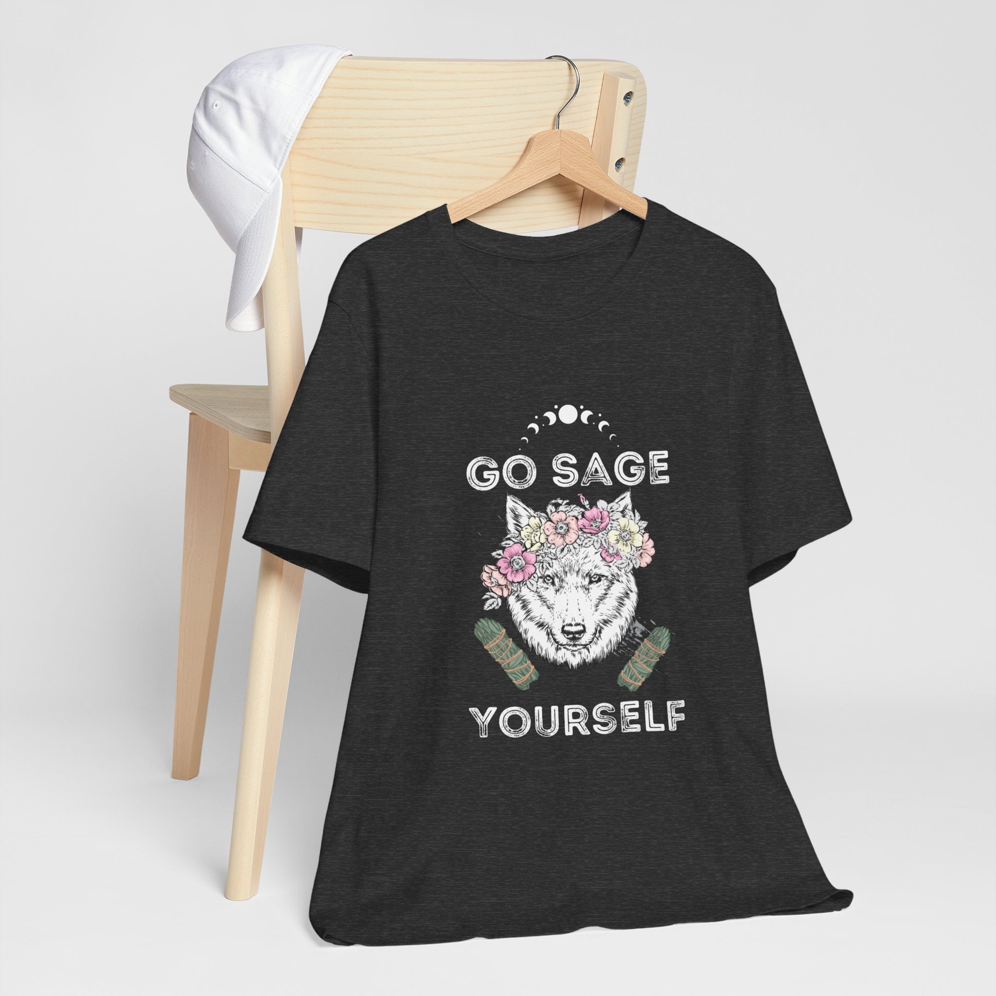 Go Sage Yourself Flower Wolf Vibes Mental Health Positive Energy  Tshirt Celestial Moon Phase Love Yourself Positive thinking tee Self Care